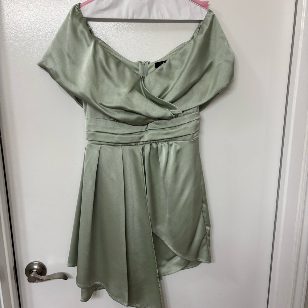Lulus Sage Green Off-Shoulder Dress